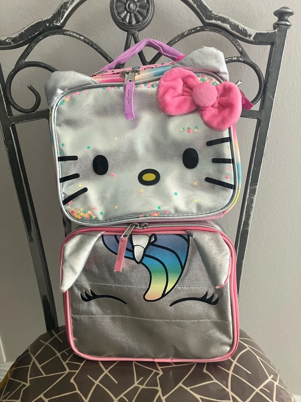 TWO HELLO KITTIE/ UNICORN Girls Print Metallic Lunch Bags